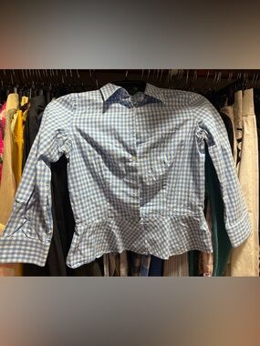 Lauren Ralph Lauren Hutton Gingham Peplum Shirt Blue White Size 6